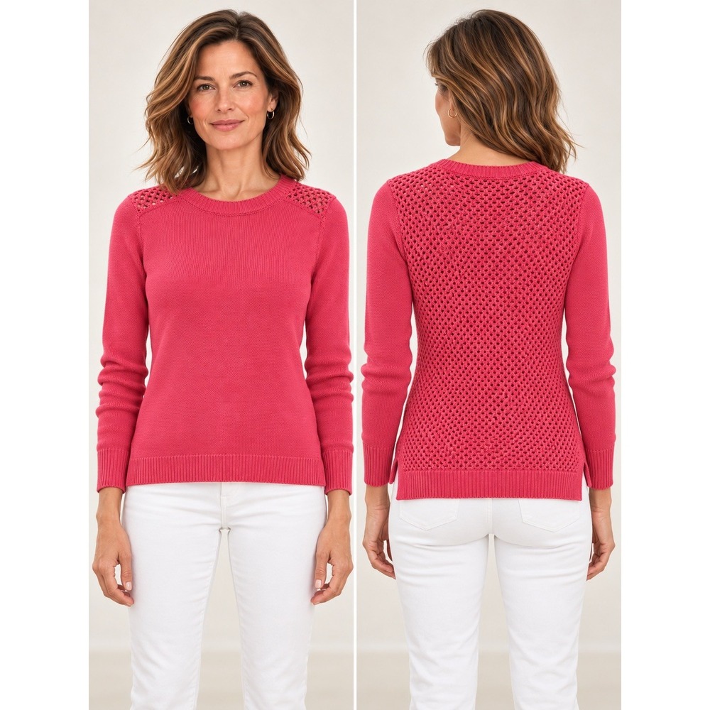 J J Basics Women's Sweater Coral Hot Pink Textured Knit Size L Cotton